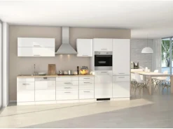 Held Möbel Küchenzeile Mailand 360 cm Weiß Hochglanz-Weiß Matt mit E-Geräten