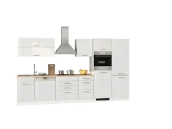 Held Möbel Küchenzeile Mailand 360 cm Weiß Hochglanz-Weiß Matt mit E-Geräten