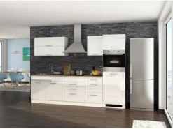 Held Möbel Küchenzeile Mailand 290 cm Weiß Hochglanz-Weiß Matt mit E-Geräten