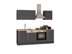 Held Möbel Küchenzeile Mailand 220 cm Grau Hochglanz-Grau Matt mit E-Geräten