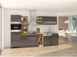 Held Möbel Küchenzeile Mailand 310 cm Grau Hochglanz-Grau Matt ohne E-Geräte