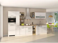 Held Möbel Küchenzeile Mailand 340 cm Weiß Hochglanz-Weiß Matt mit E-Geräten