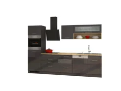 Held Möbel Küchenzeile Mailand 300 cm Grau Hochglanz-Grau Matt mit E-Geräten