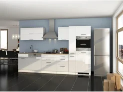 Held Möbel Küchenzeile Mailand 330 cm Weiß Hochglanz-Weiß Matt mit E-Geräten