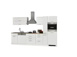 Held Möbel Küchenzeile Mailand 330 cm Weiß Hochglanz-Weiß Matt mit E-Geräten