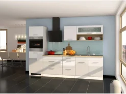 Held Möbel Küchenzeile Mailand 290 cm Weiß Hochglanz-Weiß Matt ohne E-Geräte