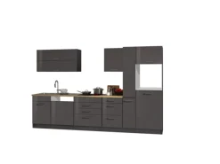 Held Möbel Küchenzeile Mailand 330 cm Grau Hochglanz-Grau Matt ohne E-Geräte