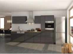 Held Möbel Küchenzeile Mailand 330 cm Grau Hochglanz-Grau Matt ohne E-Geräte