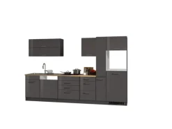 Held Möbel Küchenzeile Mailand 330 cm Grau Hochglanz-Grau Matt ohne E-Geräte
