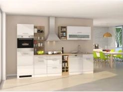 Held Möbel Küchenzeile Mailand 310 cm Weiß Hochglanz-Weiß Matt mit E-Geräten