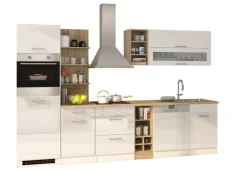 Held Möbel Küchenzeile Mailand 310 cm Weiß Hochglanz-Weiß Matt mit E-Geräten