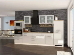 Held Möbel Küchenzeile Mailand 330 cm Weiß Hochglanz-Weiß Matt ohne E-Geräte