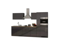 Held Möbel Küchenzeile Mailand 320 cm Grau Hochglanz-Grau Matt mit E-Geräten