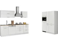 Held Möbel Küchenzeile Mailand 390 cm Weiß Hochglanz-Weiß Matt mit E-Geräten