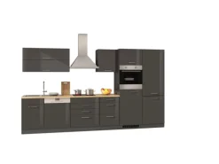 Held Möbel Küchenzeile Mailand 360 cm Grau Hochglanz-Grau Matt mit E-Geräten