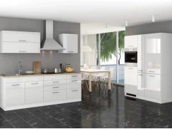 Held Möbel Küchenzeile Mailand 380 cm Weiß Hochglanz-Weiß Matt ohne E-Geräte