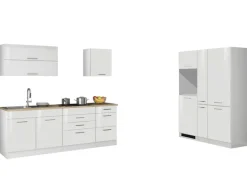 Held Möbel Küchenzeile Mailand 380 cm Weiß Hochglanz-Weiß Matt ohne E-Geräte