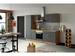 Held Möbel Küchenzeile Sorrento 270 cm Anthrazit-Wotaneiche ohne E-Geräte