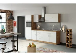 Held Möbel Küchenzeile Sorrento 270 cm Weiß-Wotaneiche ohne E-Geräte