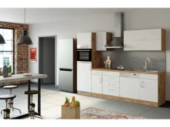 Held Möbel Küchenzeile Sorrento 270 cm Weiß-Wotaneiche ohne E-Geräte