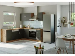 Held Möbel Küchenzeile Sorrento 210 cm Anthrazit-Wotaneiche ohne E-Geräte Winkel