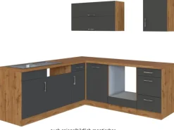 Held Möbel Küchenzeile Sorrento 210 cm Anthrazit-Wotaneiche ohne E-Geräte Winkel