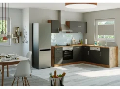 Held Möbel Küchenzeile Sorrento 210 cm Anthrazit-Wotaneiche ohne E-Geräte Winkel