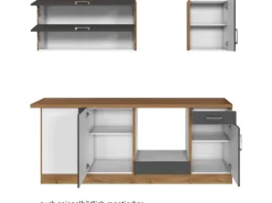 Held Möbel Küchenzeile Sorrento 210 cm Anthrazit-Wotaneiche ohne E-Geräte Winkel