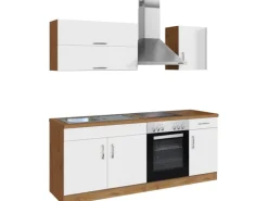 Held Möbel Küchenzeile Sorrento 210 cm Weiß-Wotaneiche