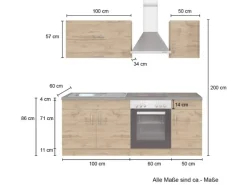 Held Möbel Küchenzeile Sorrento 210 cm Weiß-Wotaneiche