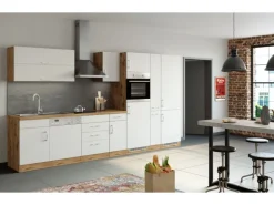 Held Möbel Küchenzeile Sorrento 360 cm Weiß-Wotaneiche ohne E-Geräte