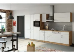 Held Möbel Küchenzeile Sorrento 360 cm Weiß-Wotaneiche ohne E-Geräte