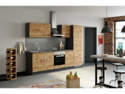 Held Möbel Küchenzeile Sorrento 270 cm Wotaneiche-Grafit ohne E-Geräte