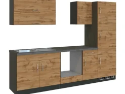 Held Möbel Küchenzeile Sorrento 270 cm Wotaneiche-Grafit ohne E-Geräte