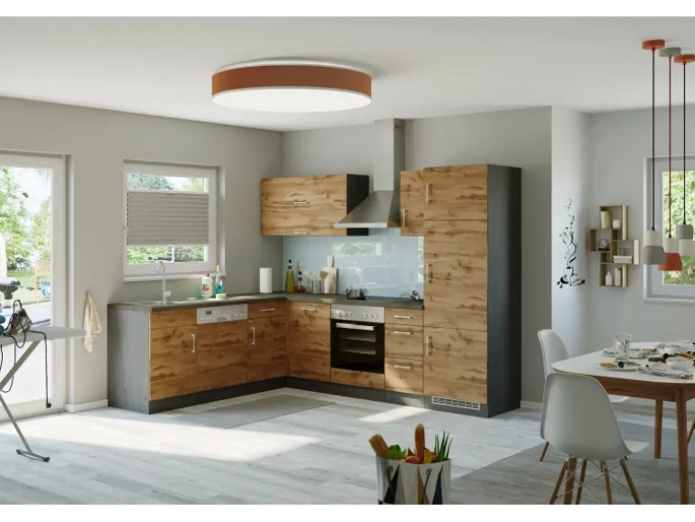 Held Möbel Küchenzeile Sorrento 210/270 cm Wotaneiche-Grafit Winkel