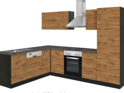 Held Möbel Küchenzeile Sorrento 210/270 cm Wotaneiche-Grafit Winkel