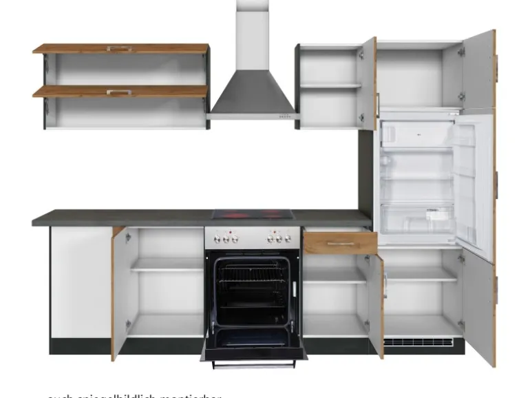 Held Möbel Küchenzeile Sorrento 210/270 cm Wotaneiche-Grafit Winkel