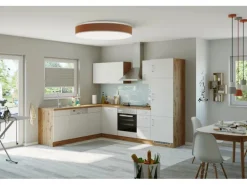 Held Möbel Küchenzeile Sorrento 210/ 270 cm Weiß-Wotaneiche o. E-Geräte Winkel