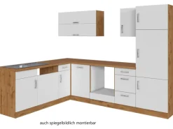 Held Möbel Küchenzeile Sorrento 210/ 270 cm Weiß-Wotaneiche o. E-Geräte Winkel