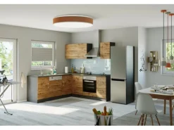 Held Möbel Küchenzeile Sorrento 210 cm Wotaneiche-Grafit Winkel