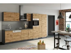 Held Möbel Küchenzeile Sorrento 360 cm Wotaneiche-Grafit ohne E-Geräte