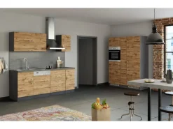 Held Möbel Küchenzeile Sorrento 360 cm Wotaneiche-Grafit ohne E-Geräte