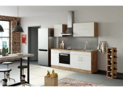 Held Möbel Küchenzeile Sorrento 210 cm Weiß-Wotaneiche ohne E-Geräte