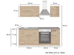 Held Möbel Küchenzeile Sorrento 210 cm Weiß-Wotaneiche ohne E-Geräte
