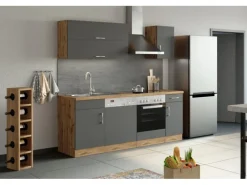 Held Möbel Küchenzeile Sorrento 210 cm Anthrazit-Wotaneiche