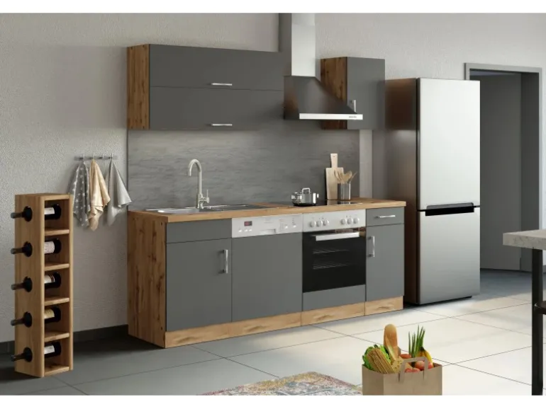 Held Möbel Küchenzeile Sorrento 210 cm Anthrazit-Wotaneiche