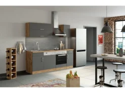 Held Möbel Küchenzeile Sorrento 210 cm Anthrazit-Wotaneiche