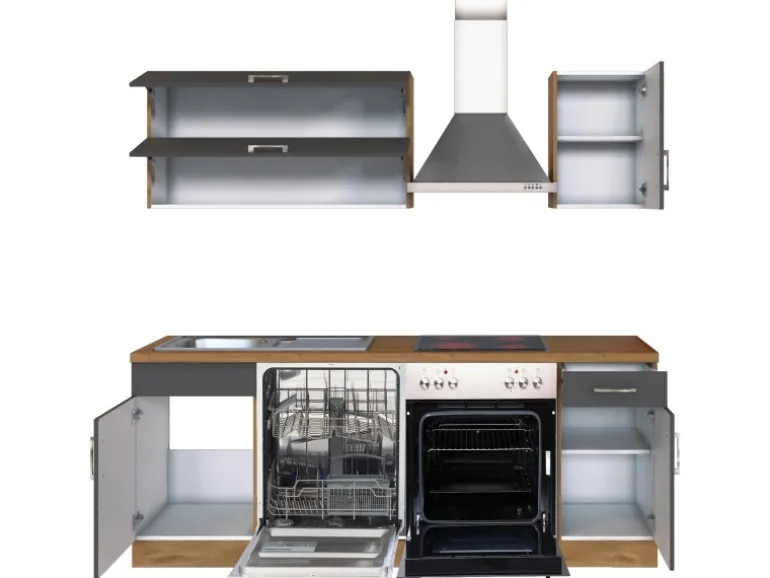 Held Möbel Küchenzeile Sorrento 210 cm Anthrazit-Wotaneiche