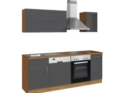 Held Möbel Küchenzeile Sorrento 210 cm Anthrazit-Wotaneiche
