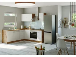 Held Möbel Küchenzeile Sorrento 210 cm Weiß-Wotaneiche ohne E-Geräte Winkel